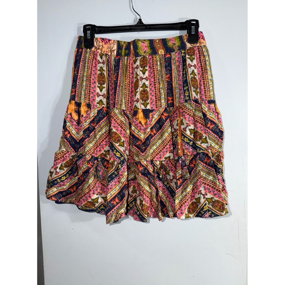 Vineet Bahl Anthropologie Patrice tiered mini skirt abstract floral print XS-SM